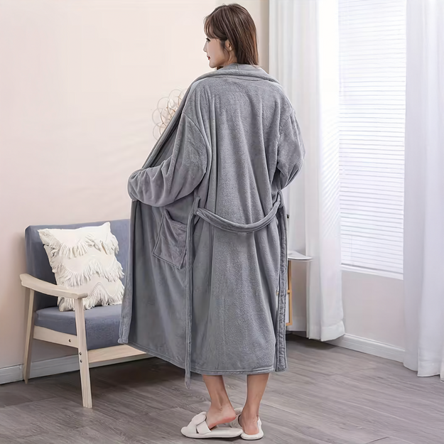 Sieviešu viesnīcas halāts klasisks, ērts, silts, sasiets, mīksts, pelēks