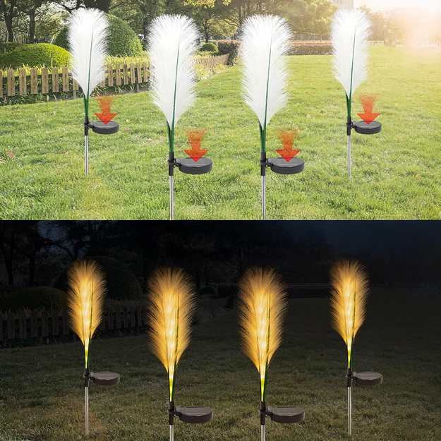 2x saules dārza lampas, pampas zāle, dekoratīvs LED panelis, 85 cm