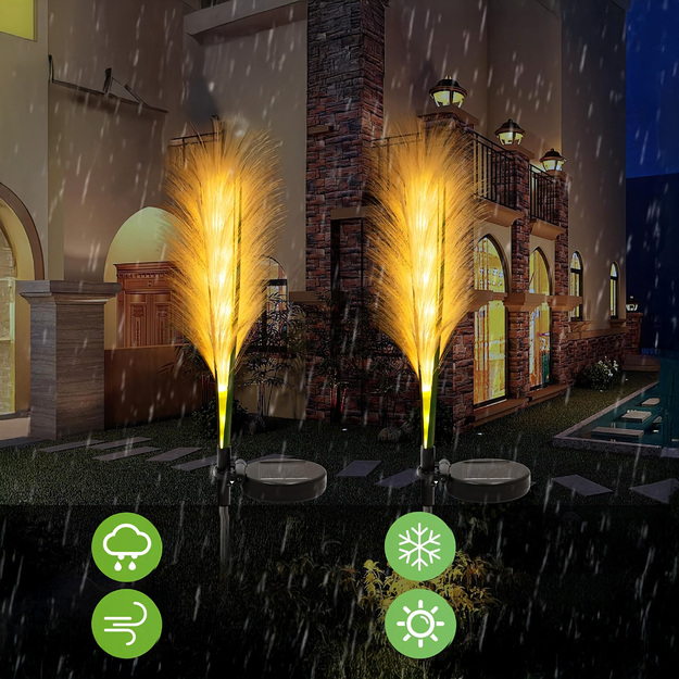 2x saules dārza lampas, pampas zāle, dekoratīvs LED panelis, 85 cm