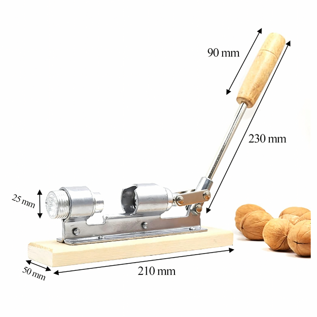 Tērauda riekstkodis uz koka pamatnes Drupinātājs-skaldītājs
