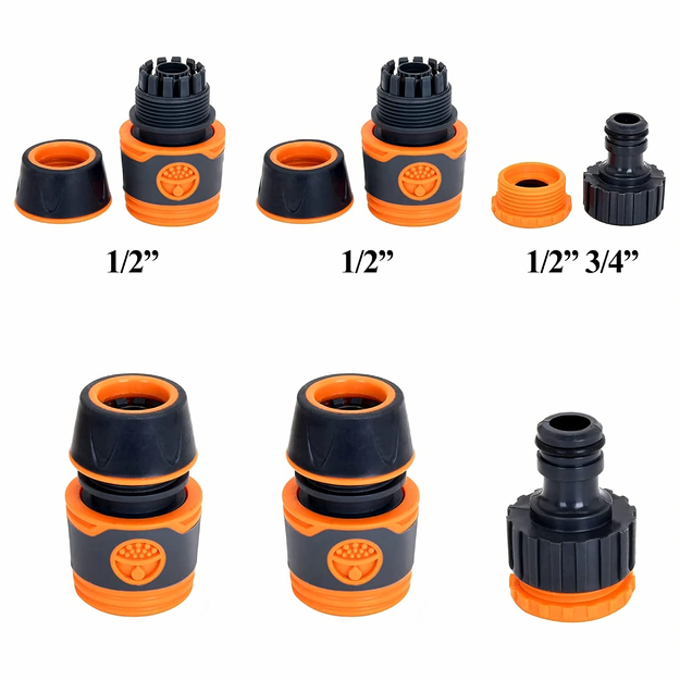 Dārza šļūtenes jaucējkrāna savienotāju komplekts dārza apūdeņošanas savienotājiem 1/2 3/4