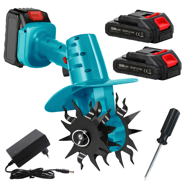 Cordless Garden Soil Cultivator Tiller 2 Blades 2xAccumulator