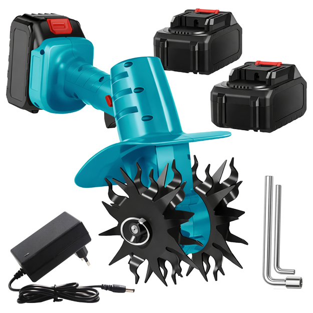 Cordless Garden Soil Cultivator Tiller 2 Blades 2xAccumulator