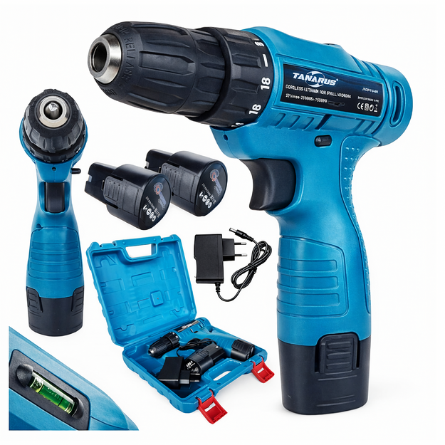 Akumuliatorinis mini atsuktuvas su LED lempute ir dėklu, 2 x 2,2 Ah akumuliatoriai