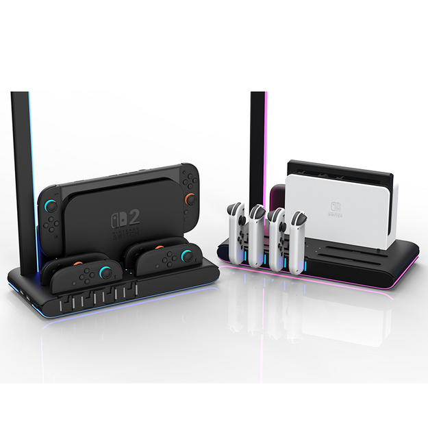 iMP Tech - DLX2 LED Multi-Function Charge Stand for Switch 2, Switch and OLED - Black