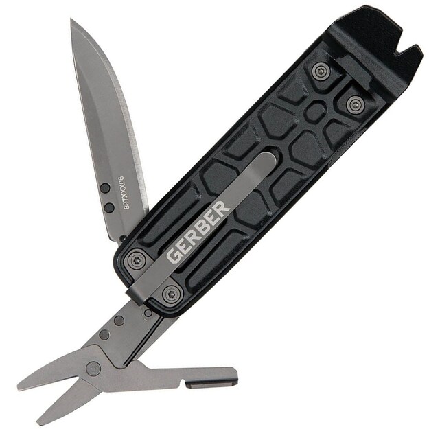 Gerber Multi-Tool with 7 Functions, Knife with Smooth Blade and Belt Clip, Lockdown Slim Pry, Cast Iron