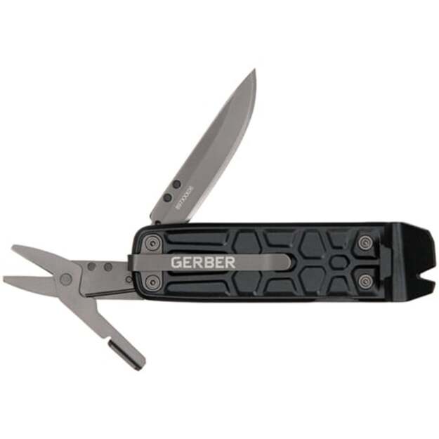 Gerber Multi-Tool with 7 Functions, Knife with Smooth Blade and Belt Clip, Lockdown Slim Pry, Cast Iron