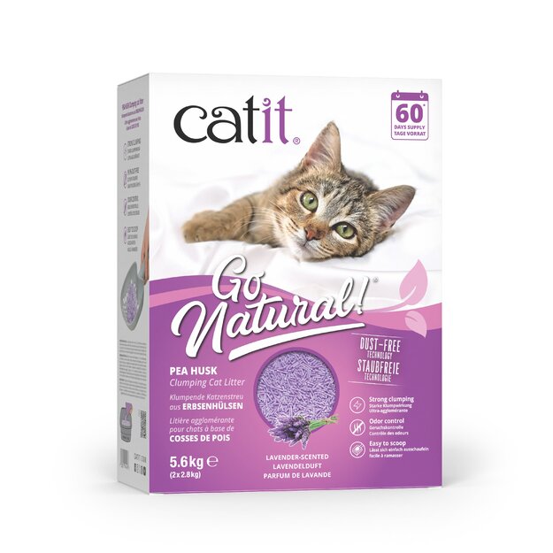 Catit - Go Natural! Pea Husk Pellet Clumping Cat Litter - Lavender Scent - 2 x 2.8kg (5.6kg)