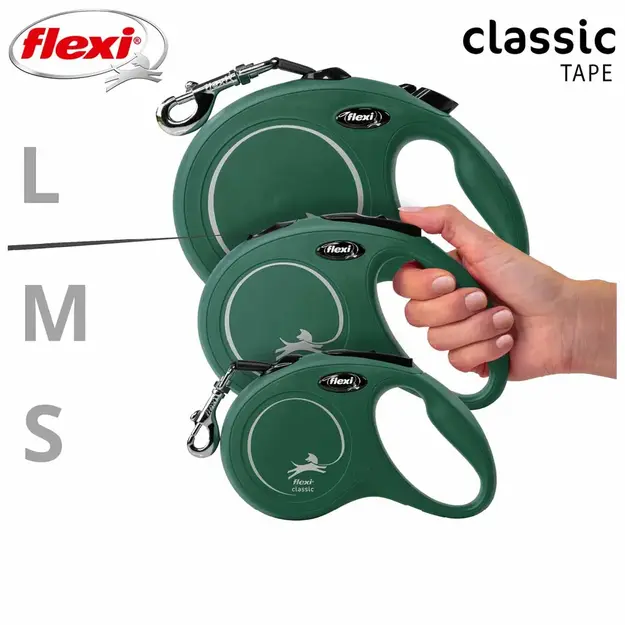 Flexi - Koppel New Classic - L - 5m Band - Olive - Max 50kg