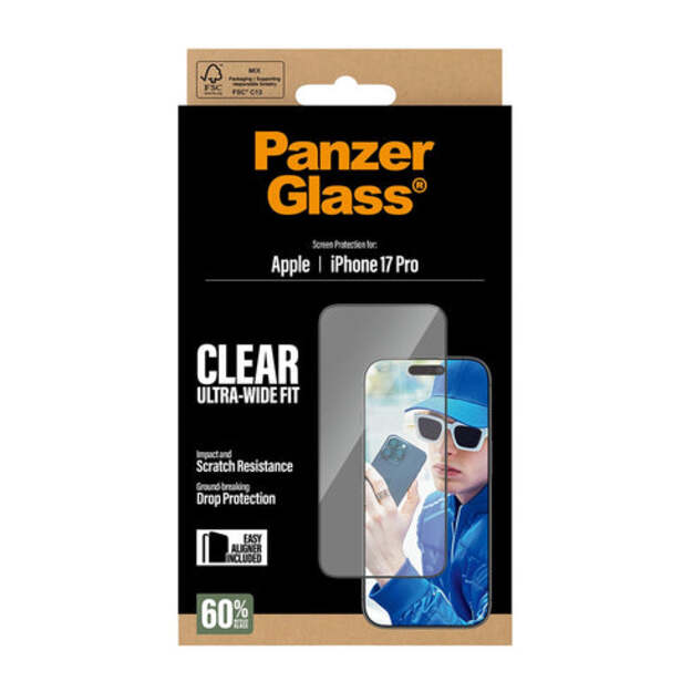 PanzerGlass - Screen Protector iPhone 17 Pro - Ultra-Wide Fit w. EasyAligner