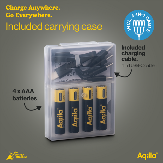 Aqiila - USB-C Rechargeable Battery - Size AAA - 600 mAh - 4 pack