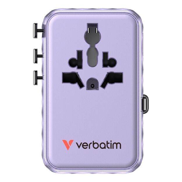 Verbatim - Charge 'n' Travel 100W Universal Travel Adapter with retractable cable Purple