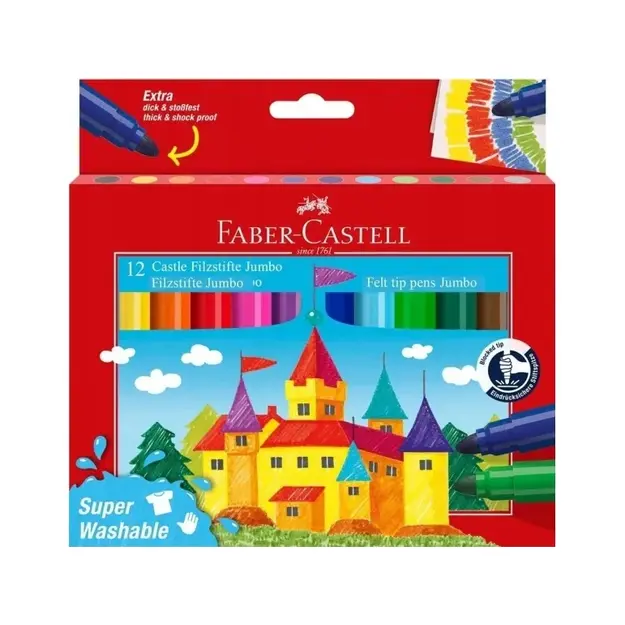 Faber-Castell - Felt-tip pen Jumbo - 12 pcs, super washable (154311)