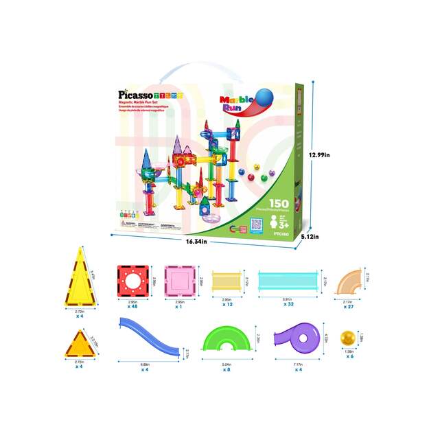 Picasso Tiles - Magnetic Marble Run Set (150 pcs) (PTG150)