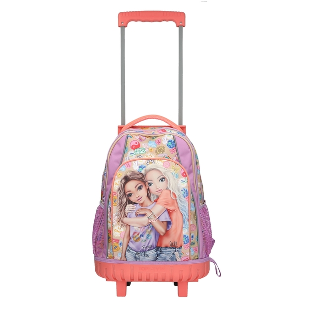 TOPModel - School Backpack Trolley GIRL POWER - Beige, Lilac, Coral - 34x24x50 cm (413286)