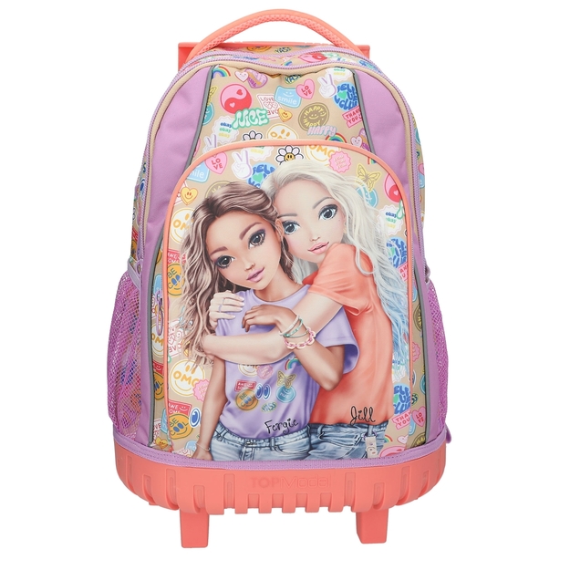 TOPModel - School Backpack Trolley GIRL POWER - Beige, Lilac, Coral - 34x24x50 cm (413286)