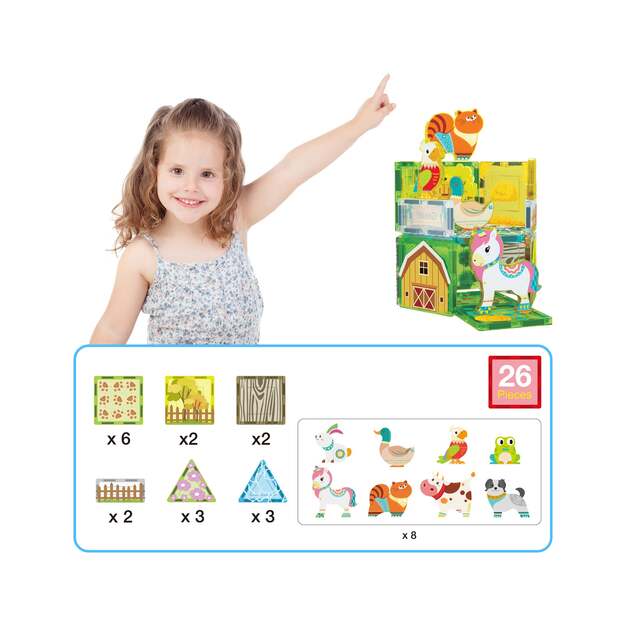 Picasso Tiles - Farm themed set with 8 animals (26 pcs) (PTQ27)