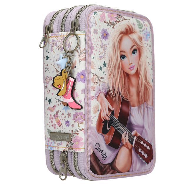 TOPModel - Triple Pencil Case COWGIRL - Cream-Coloured with Pale Purple Accents