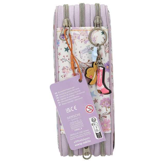 TOPModel - Triple Pencil Case COWGIRL - Cream-Coloured with Pale Purple Accents