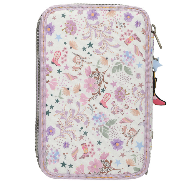 TOPModel - Triple Pencil Case COWGIRL - Cream-Coloured with Pale Purple Accents