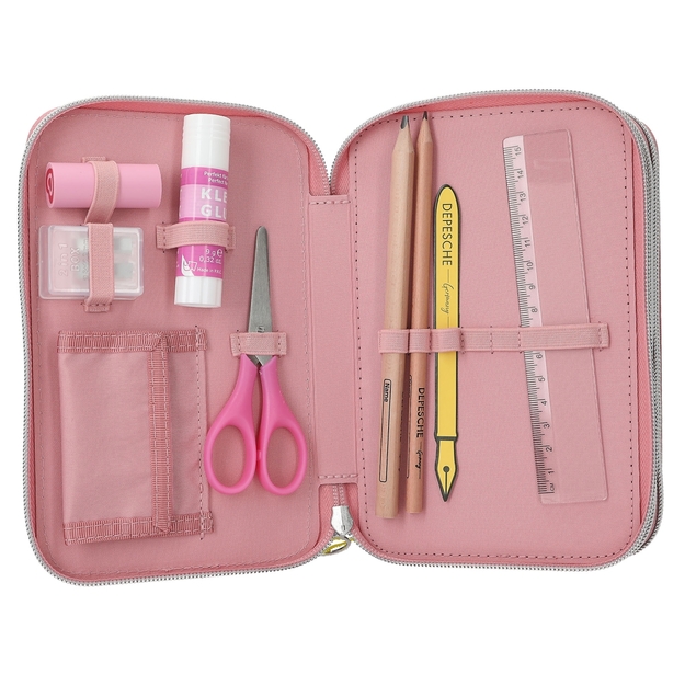 TOPModel - Triple Pencil Case JUICY - Dusky Pink with Orange Dots (413323)