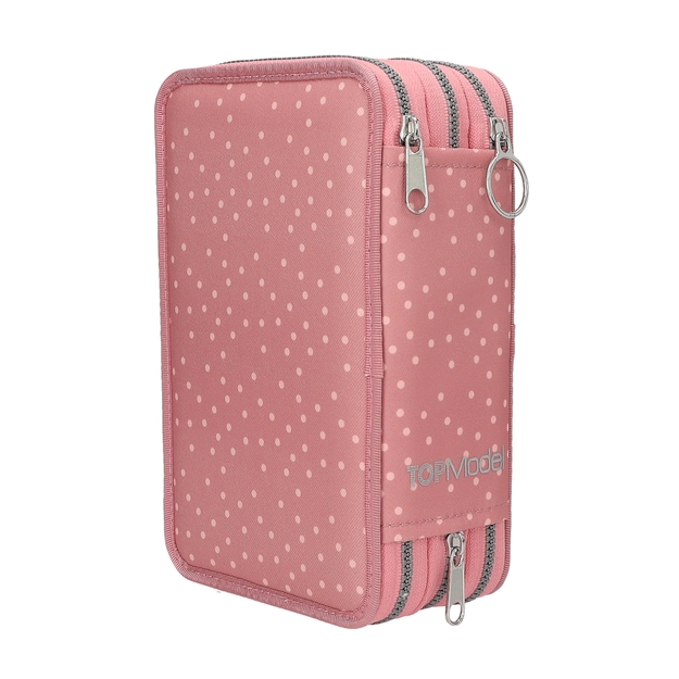 TOPModel - Triple Pencil Case JUICY - Dusky Pink with Orange Dots (413323)