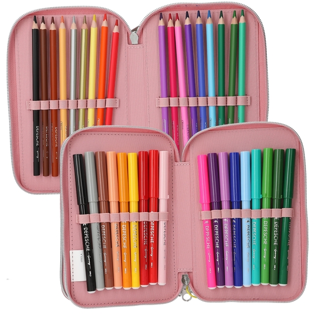 TOPModel - Triple Pencil Case JUICY - Dusky Pink with Orange Dots (413323)