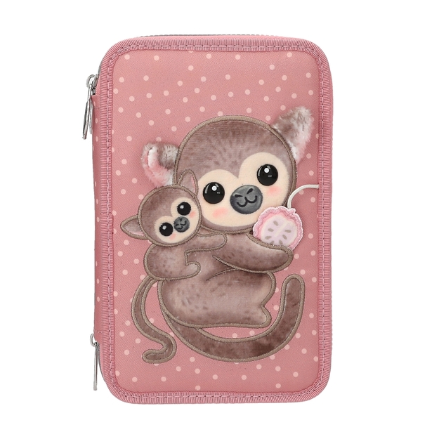TOPModel - Triple Pencil Case JUICY - Dusky Pink with Orange Dots (413323)