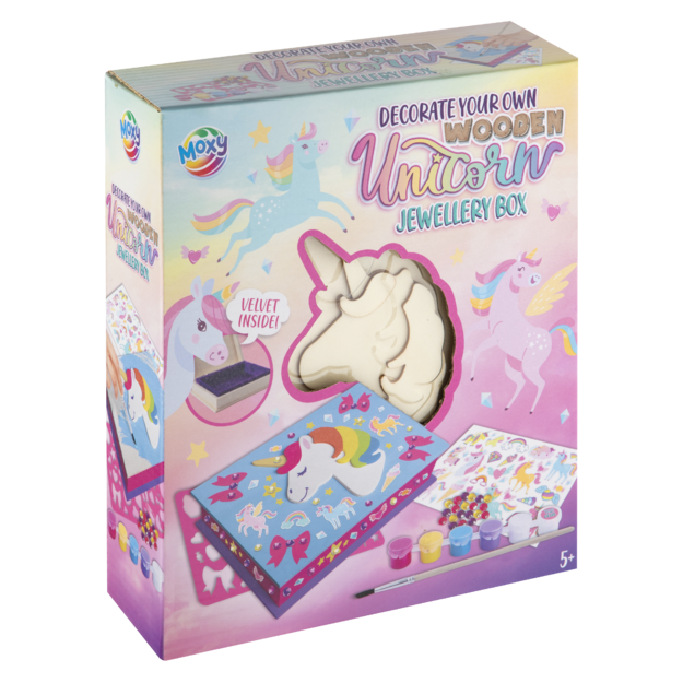 Moxy - DYO Wooden Unicorn Jewellery Box +6 paint/stickers (200050)