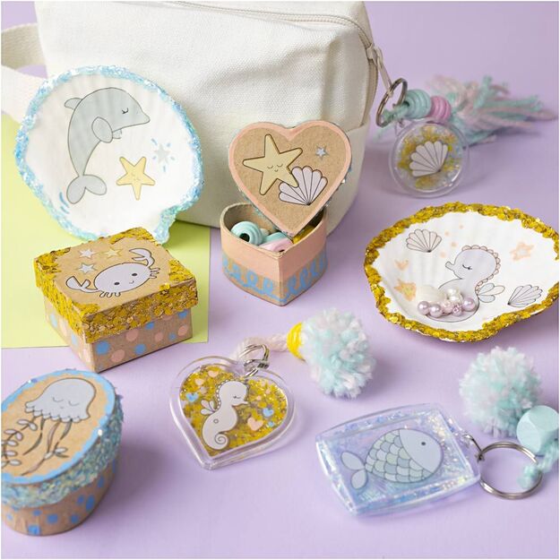Craft Kit Decoration - Boxes - shells - key rings - pastel colours (977847)