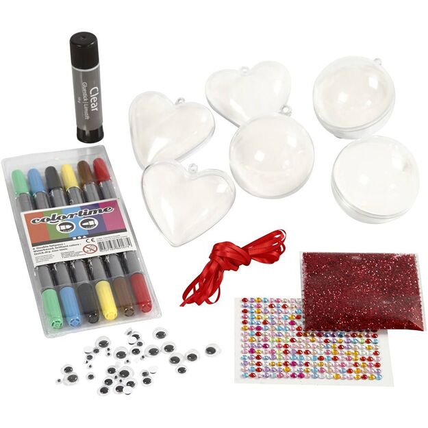 DIY Kit Decoration - 1 Set of Christmas Baubles and Hearts