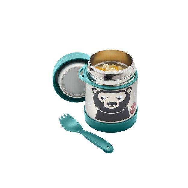 3 Sprouts - Stainless Steel Food Jar and Spork - Teal Bear 1