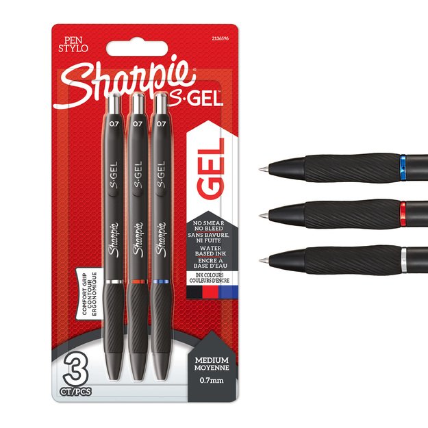 Sharpie - S-Gel Gel Pens - Black, Red & Blue - Medium Point (0.7mm)