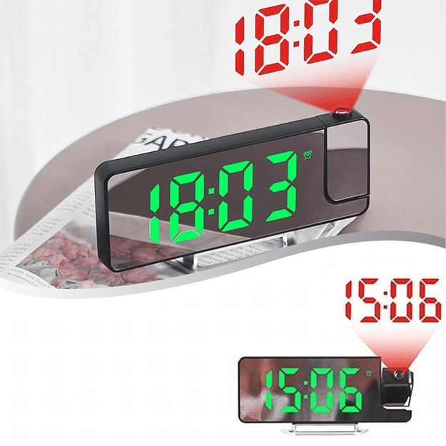 Zegar Elektroniczny Led Budzik Cyfrowy z Projektorem Laserowym Temperatura  1