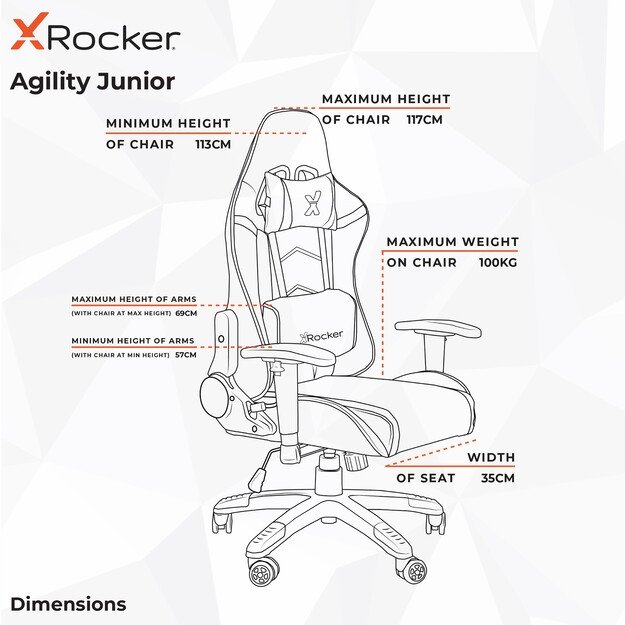 XROCKER AGILITY SPORT ESPORT PC OFFICE GAMING CHAIR - CARBON BLACK