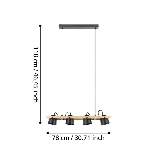 EGLO - Hornwood-Z long table pendant natural and black L78 - RGB + TW - Zigbee, Bluetooth 2