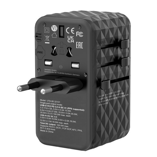 Verbatim - GaN III Universal Travel Adapter UTA-06 PD100W QC 4+