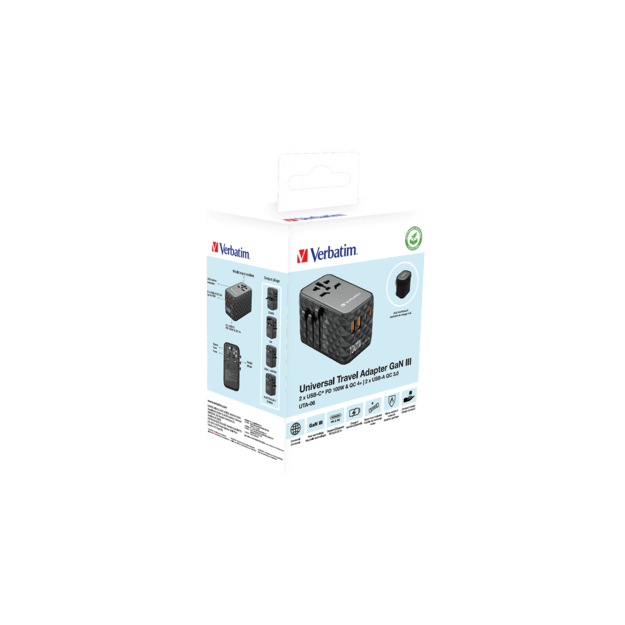 Verbatim - GaN III Universal Travel Adapter UTA-06 PD100W QC 4+