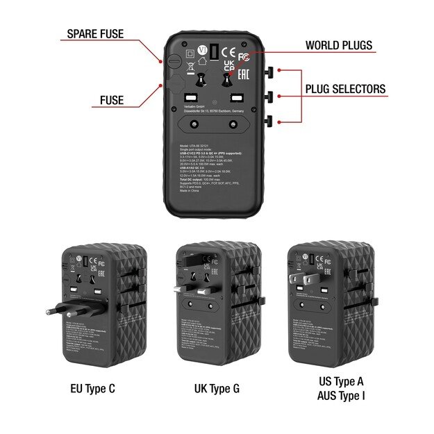 Verbatim - GaN III Universal Travel Adapter UTA-06 PD100W QC 4+