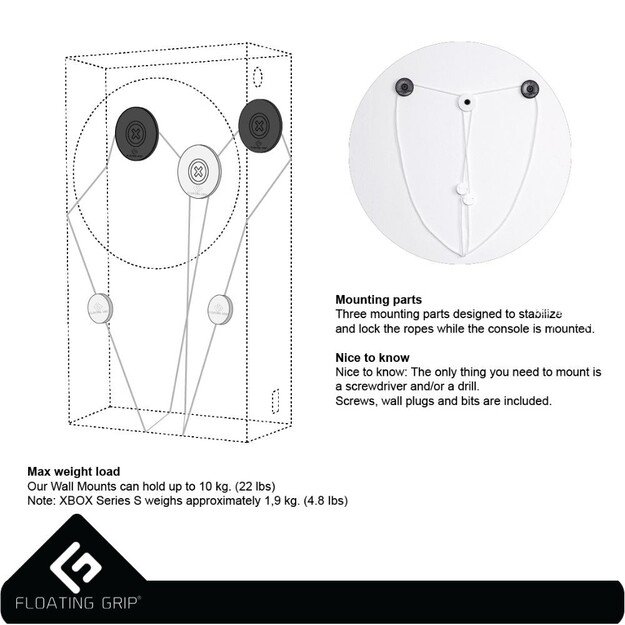 Floating Grip Xbox Seriex S Wall Mount - Bundle White 6