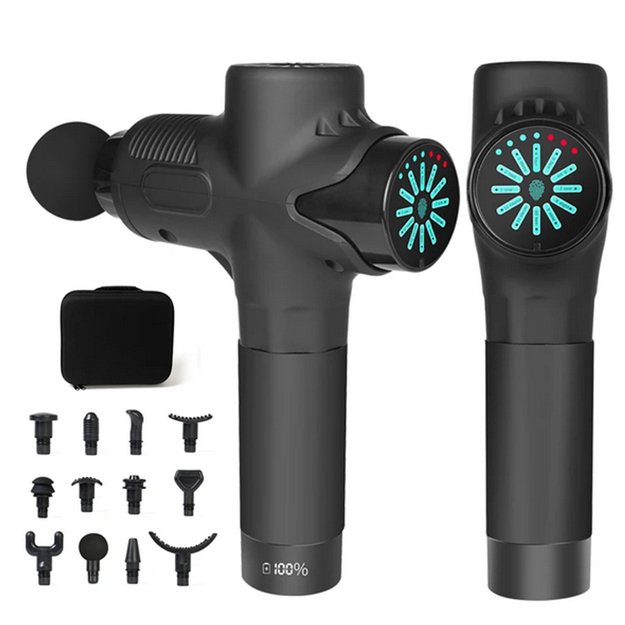 Masažo pistoletas nugaros, kūno, pėdų masažui. Masažuoklis. Masažo pistoletas su 12 antgalių.