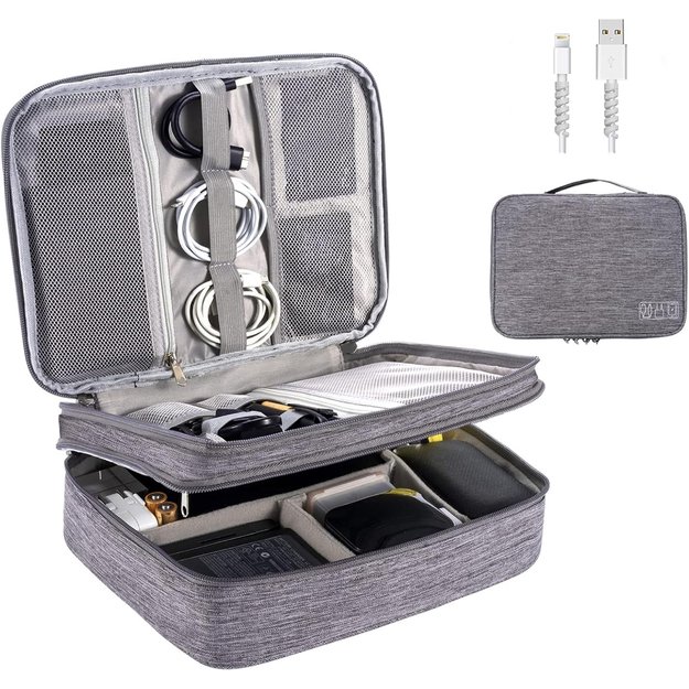 DUŻY ORGANIZER PODRÓŻNY ETUI TORBA NA KABLE ŁADOWARKI USB AKCESORIA UCHWYT  19
