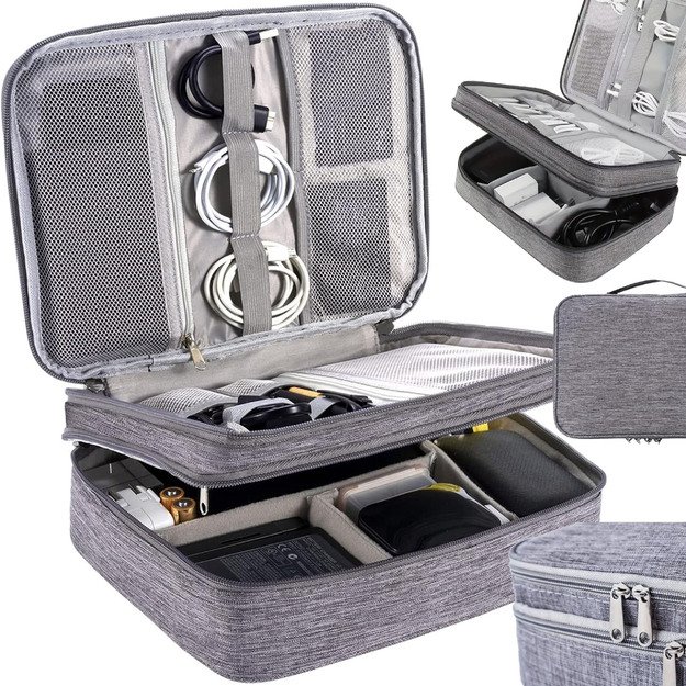 DUŻY ORGANIZER PODRÓŻNY ETUI TORBA NA KABLE ŁADOWARKI USB AKCESORIA UCHWYT 