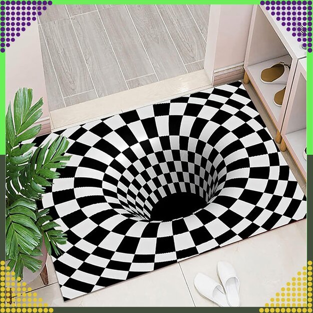 Kilimėlis-durų kilimėlis su 3D efektu, iliuzija, balta skylė, 60x90 cm