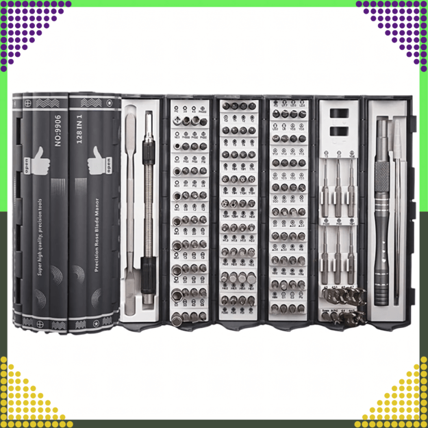 128 viename magnetinių atsuktuvų raktų rinkinys