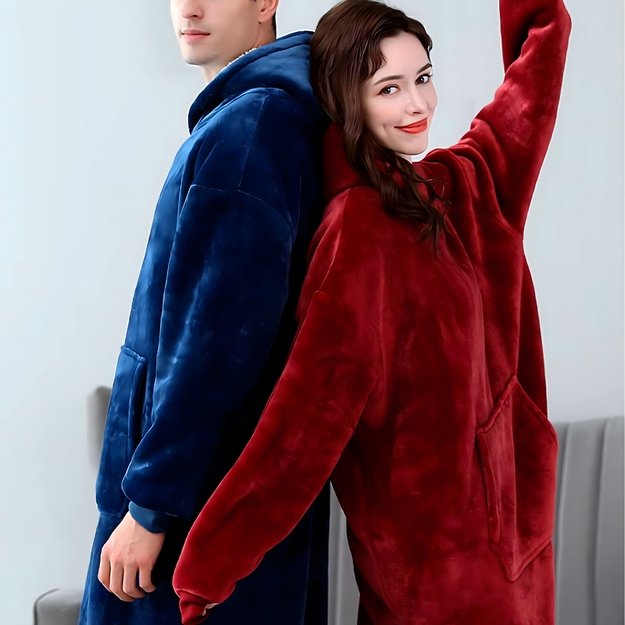 DUŻA BLUZA KOC KOCOBLUZA OVERSIZE GRUBA Z KAPTUREM SZLAFROK DAMSKA MĘSKA 8