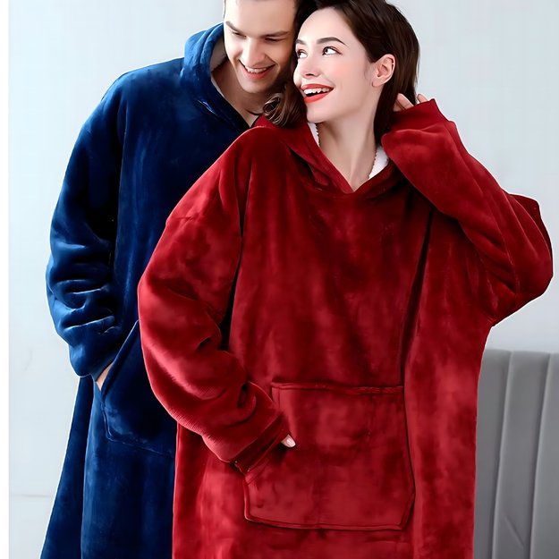 DUŻA BLUZA KOC KOCOBLUZA OVERSIZE GRUBA Z KAPTUREM SZLAFROK DAMSKA MĘSKA 12