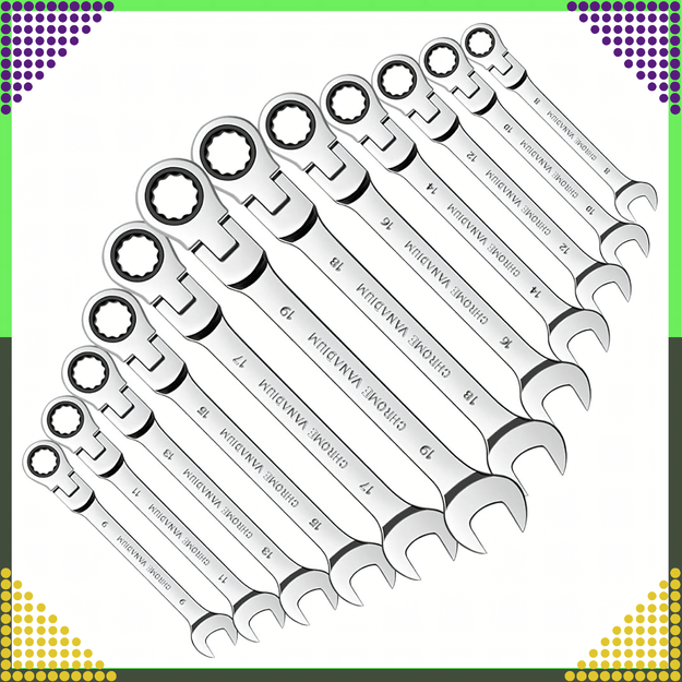 Zestaw Kluczy Płasko Oczkowych z Grzechotką Oczkowe 8-19mm Komplet 12 szt 17