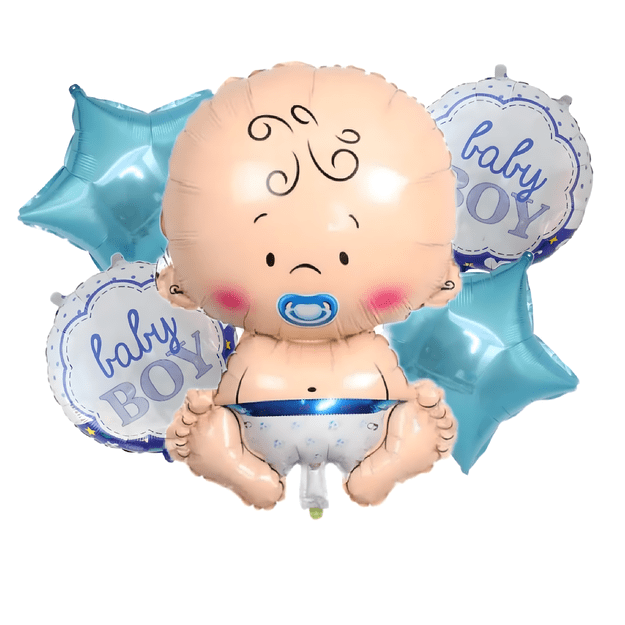 Balony na Baby Shower Bobas Chłopiec Baby Boy Zestaw 5 szt Gwiazdki Balon