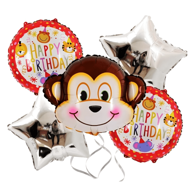 Set of 5 Monkey Animal Birthday Balloons for Birthdays and Parties